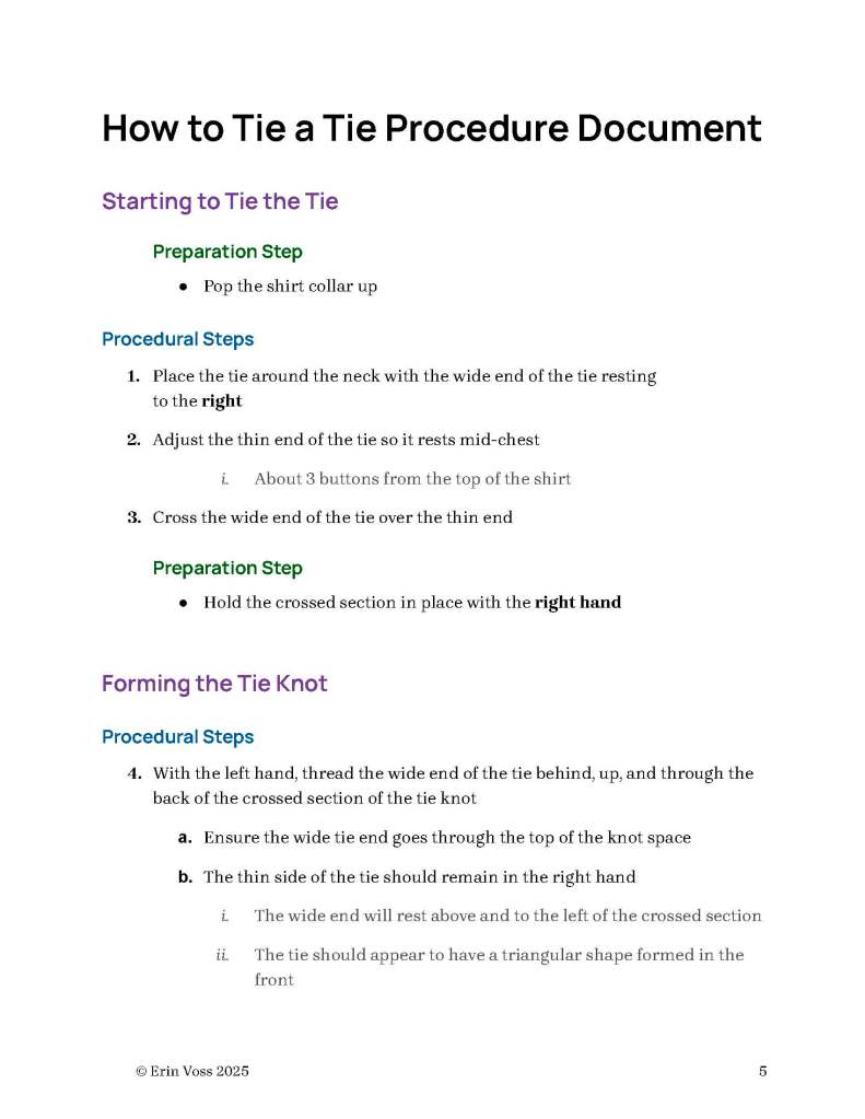 How to Tie a Tie Procedure Document Page 1